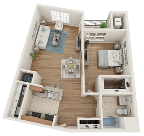 Floor plan for 1 bed, 1 bath, 815 sqft